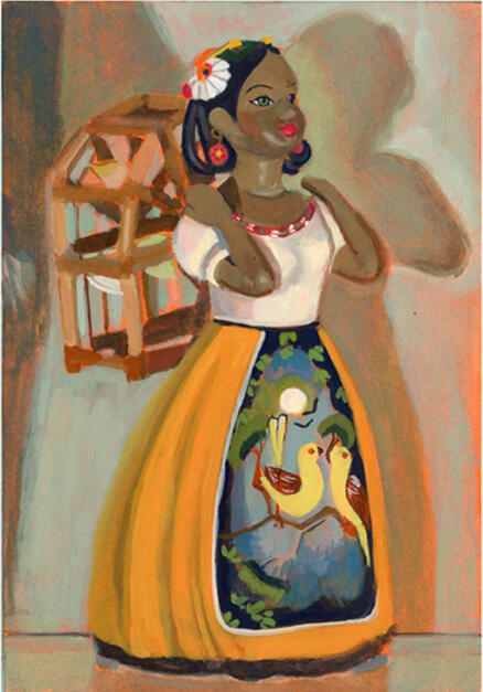Girl with Basket, gouache