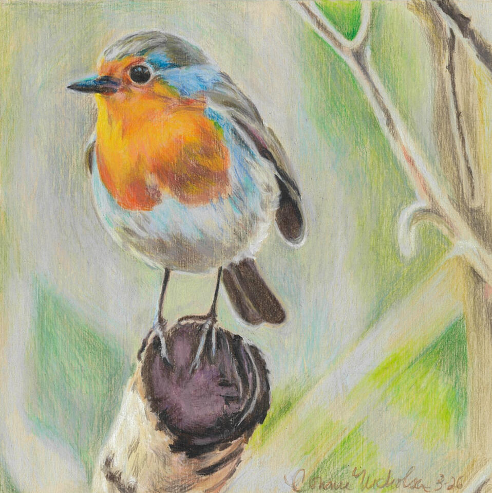 Colored pencil on wood panel, 6 X 6 inches