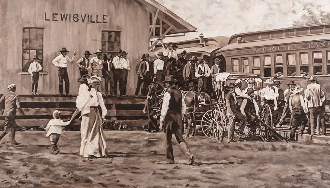 Lewisville Train Station 1907, oil on 42X24 canvas